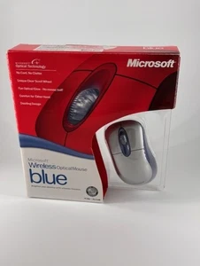 Microsoft Wireless Optical Mouse Blue K80-00004 USB PS/2 Windows Mac New Sealed - Picture 1 of 3