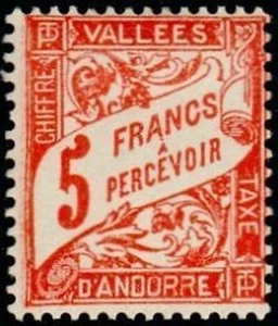FRANZÖSISCH ANDORRA BRIEFMARKE STEUER YVERT NR. 20 " TYPOGRAFIE 5F " NEU x Sehr guter Zustand - Bild 1 von 1