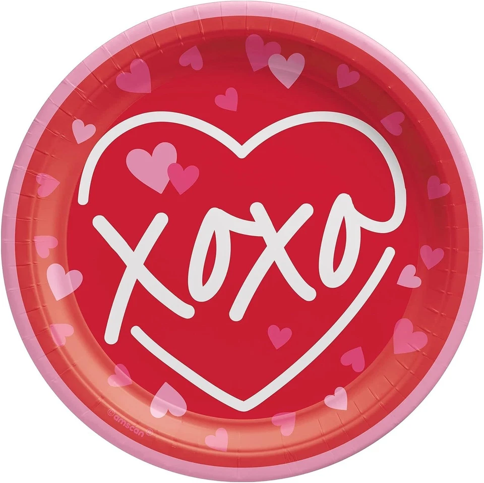 Cross My Heart Red Holiday Valentine's Day Party 7" Paper Dessert Plates - Image 1 of 1