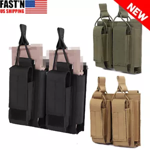 Tactical Molle Nylon Open Top Magazine Pouch 2 in 1 Double Rifle Pistol Mag Bag - Picture 1 of 14