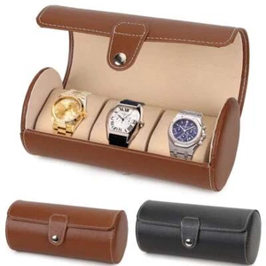3 Slot Genuine Leather Watch Roll Display Watch Storage Box Vintage Watch Case - Picture 1 of 14