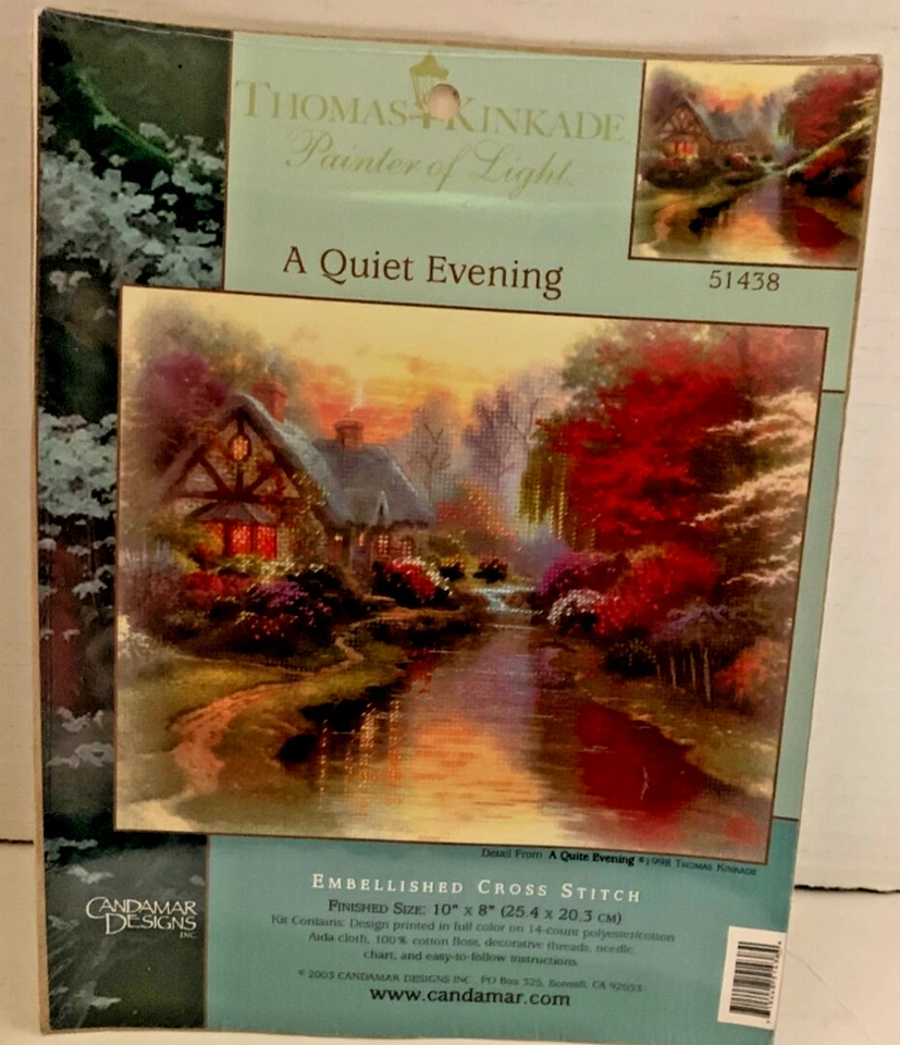 Thomas Kinkade A Quiet Evening Embellished Cross Stitch Kit 10" X 8" Candamar De - Image 1 of 2