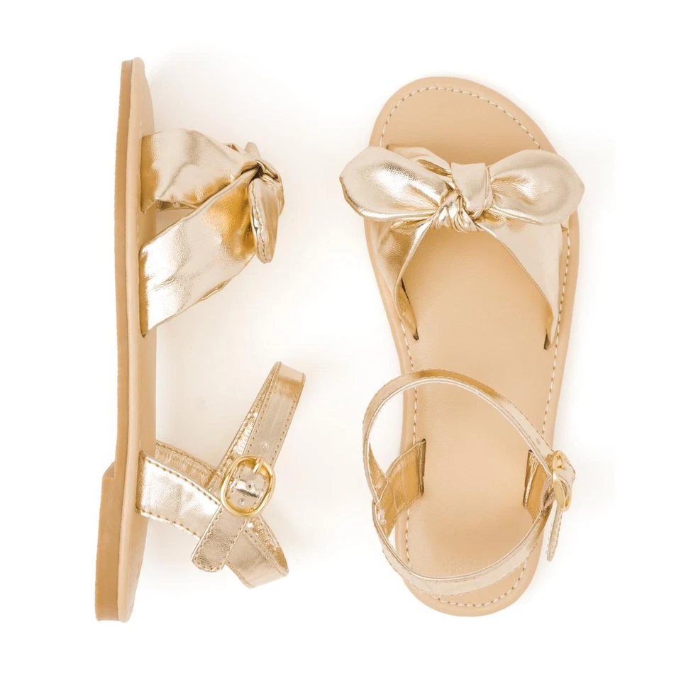 NWT Gymboree Bow Gold Sandals Shoes Toddler Girls sizes 5 & 10 Sunwashed Days - Image 1 of 1