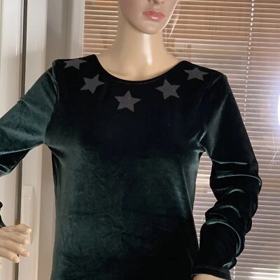Vintage Y2K Victoria Secret Sport M Velvet Leotard Bodysuit Dark Green Stars - Image 1 of 4