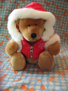 RUSS BERRIE SNOWFLAKE CHRISTMAS TEDDY BEAR FAUX FUR HOODED COAT 8" APPROX (B100 - Picture 1 of 5