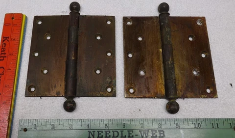 * Vintage - Heavy Duty - Lg - BRASS - Cannonball DOOR Hinges - 1/4 inch thick Cover