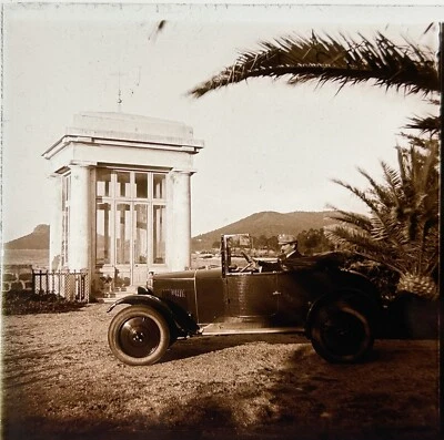 Architecture à situer Voiture ancienne c1930 Photo Plaque Verre Stereo Vintage  - Photo 1/2