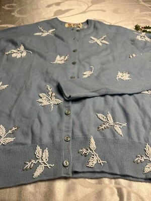 Pringle Of Scotland 100% PURE CASHMERE Cardigan Women's Blue Embellished READ!! - Image 1 of 4