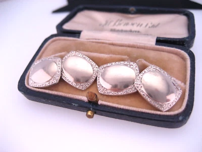 Antique Edwardian Art Deco era KOHN Co 14K White Gold Embossed Cufflinks Buttons - Image 1 of 4
