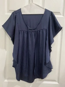 Outback Red Women’s Size Small S Navy Blue Flutter Sleeve Tunic Blouse Top - Picture 1 of 5