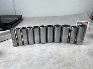 Craftsman 11pc 3/8 Drive Deep Socket Lot, 3/8-7/8 + Spark Plug Sockets, EE USA - Picture 1 of 9