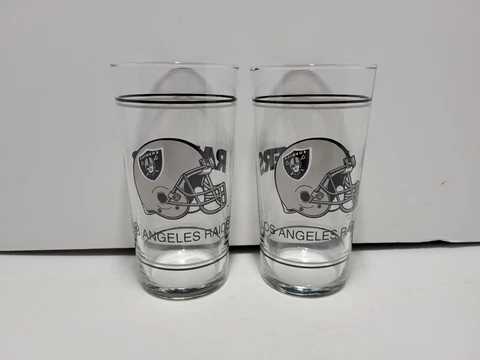 Vintage Set of 2 NFL Los Angeles Raiders Helmet Logo Tumbler Glass Beer Cup 1980 Cover