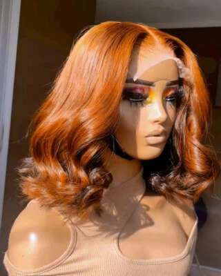 Short Ombre Ginger Brown Loose Body Wave Glueless Lace Front Human Hair Wig - Image 1 of 4