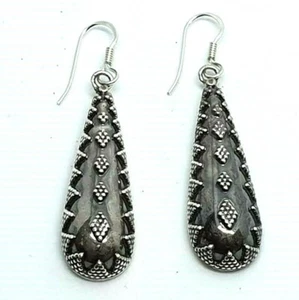 Genuine 925 Sterling Silver Droplet Drop Earrings 11.7g Boho Ethnic Handmade - Picture 1 of 3