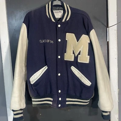 Vintage 1996 Midwood H.S. DeLong 90's Navy Blue Varsity Letterman Jacket Sz M - Image 1 of 4
