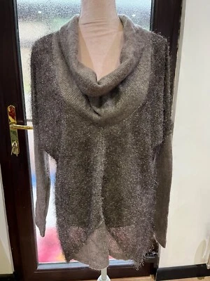Cowl Neck Lightweight Lurex Thread Jumper/Tunic Chocolate One Size S/M - Image 1 of 4