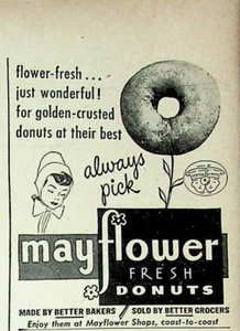 1949 Mayflower Fresh Donuts Vintage Print Ad 1940s Golden-Crusted Flower-Fresh - Picture 1 of 1