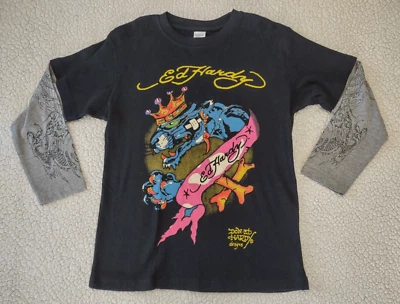 Ed Hardy Camisa Térmica Algodón Estampado Gráfico Manga Larga Negro Gris Juvenil Grande Foto 1 de 4