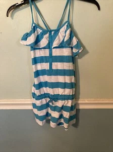 NWT Ralph Lauren girls sleeveless romper blue & white stripe white logo Size 7 - Picture 1 of 3