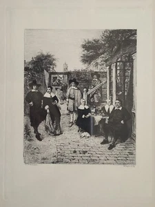 Antike "Eine holländische Familie" von Pieter de Hooch geätzt von William Unger um 1874 - Bild 1 von 9