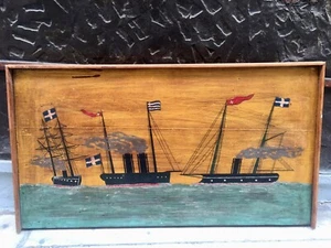 ANTIGUO GRIEGO DE MADERA HECHO A MANO Y PINTADO A MANO ''PANOKASI'' PARTE DEL COFRE ANTIGUO - Imagen 1 de 6