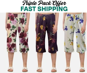 Women's Wide Leg Floral Shorts Stretchy Cropped Palazzo Style Elastic Waist UK - Picture 1 of 9