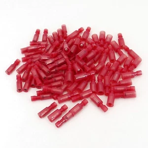 100Pcs Red Nylon Insulated Male Female Bullet Butt 22-16 AWG Crimp Terminals - Picture 1 of 6