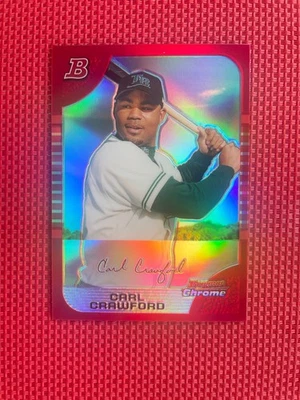 2005 Bowman Chrome Red Refractor CARL CRAWFORD # No 4  of 5 - Image 1 of 4
