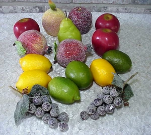 Vintage Plastic Fruit Lot of 16 Realistic Artifical Size Mixed Sugarcoated - Picture 1 of 5
