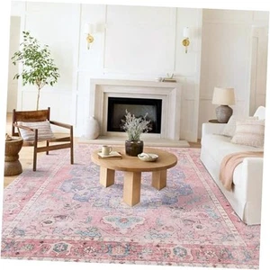 Area Rug 8x10 - Vintage Honeycomb Non Slip Backing Carpet - Ocean Pink Mixed - Picture 1 of 8