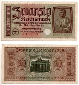GERMANY 20 Reichsmark (World War II - 1940-45) Pick R139a, Extra Fine - Picture 1 of 1