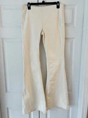 Free People We The Free Women’s Beige Elastic Flared Leg Chino Khaki Pants Sz M - Image 1 of 4