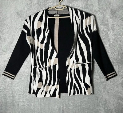Cardigã Maude Vivante Feminino G/XL Geométrico Zebra Macio Aberto Chique Suéter de Escritório - Imagem 1 de 4
