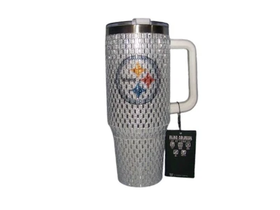 Vaso blanco con mango de diamantes de imitación Pittsburgh Steelers Disco Bling Colossal 40 oz Foto 1 de 3