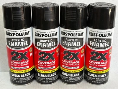 (4) RUSTOLEUM 271903 ESMALTE ACRÍLICO NEGRO BRILLANTE 2X PINTURA DE COBERTURA E IMPRIMACIÓN Foto 1 de 4
