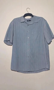 Men F&F Grey Blue Pinstripe Short Sleeve Button Up Shirt XL Casual Smart Holiday - Picture 1 of 4