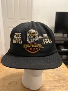 Vintage Harley Davidson 1980s mesh trucker hat Ride Hard Die Hard eagle biker - Picture 1 of 7