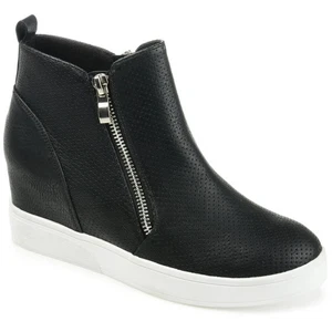 Journee Collection Women's Pennelope Round Double Wedge Sneakers, Black Size 7W - Picture 1 of 5