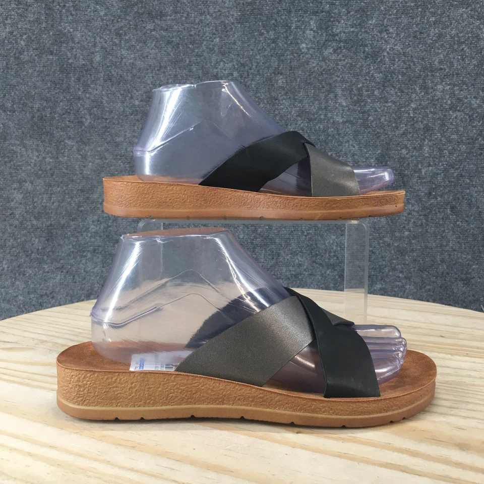 NUEVAS Sandalias Wanted Para Mujer 8 Heidi Correa Cruzada Deslizable Marrón Negro Imitación Cuero Foto 1 de 4