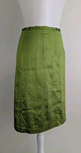 Vintage Hand Tailored Raw Silk Skirt Moss Green A-line Knee Length Lined 28" Wst - Picture 1 of 15
