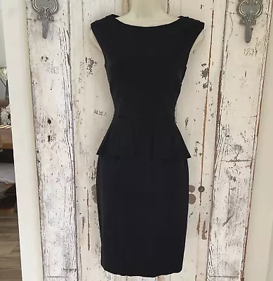 Vestido elegante Elie Tahari tamanho 2 feminino preto sem mangas bainha peplum carreira - Imagem 1 de 4