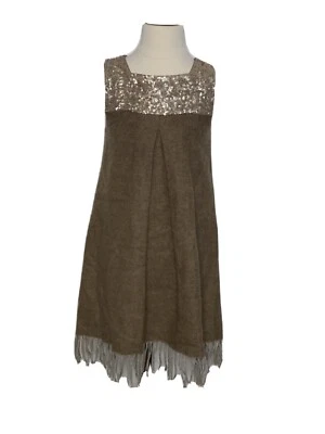 charabia девочек желтовато-коричневый шерсти смесь бахрома джемпер платье Sz 8 блестки лиф - Изображение 1 из 3