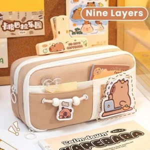Capybara Pen Bag Nine Layers Stationery Organizer Pencil Case School Office - Picture 1 of 8
