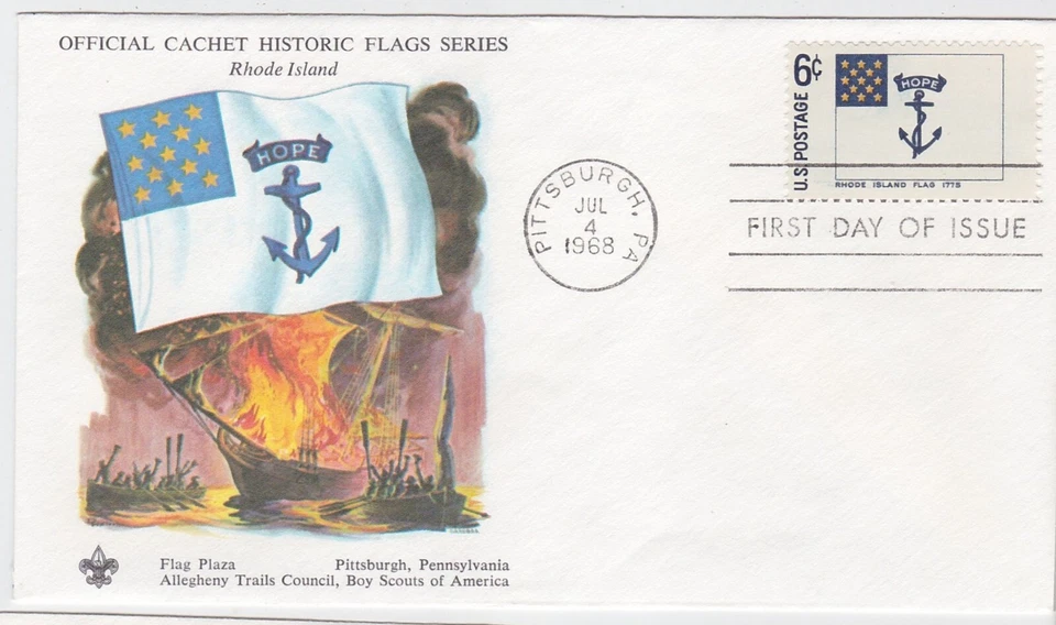 TurtlesTradingPost- Rhode Island Flag 1968 #1349 FDC- Boy Scouts Cachet - Image 1 of 1