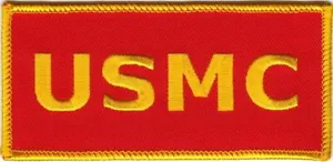 USMC Patch Embroidered Gold on Red Iron on Sew on - Picture 1 of 1