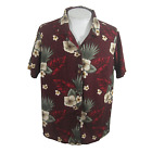 White Stag Womens Top Hawaiian Shirt Floral Rayon Colorful 14W/16W Red Vintage
