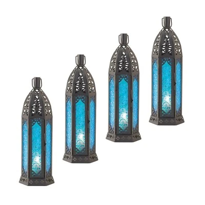 Lote de 4 velas de hierro negro de vidrio azul floret alto de boda de descuento 13" H Foto 1 de 4