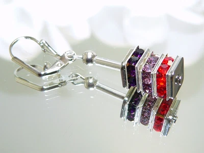 Ohrringe Ohrhänger Ohrstecker Perlen Glas Strass rot rosa amethyst 092h - Bild 1 von 2