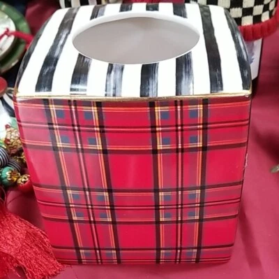 Mackenzie Childs Tartastic Tissue Box Cover Ceramic New - Image 1 of 4