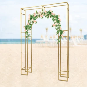 7.9ft Gold Wedding Arch Backdrop Stand, Square Arch Double Metal Balloon Arch - Picture 1 of 7